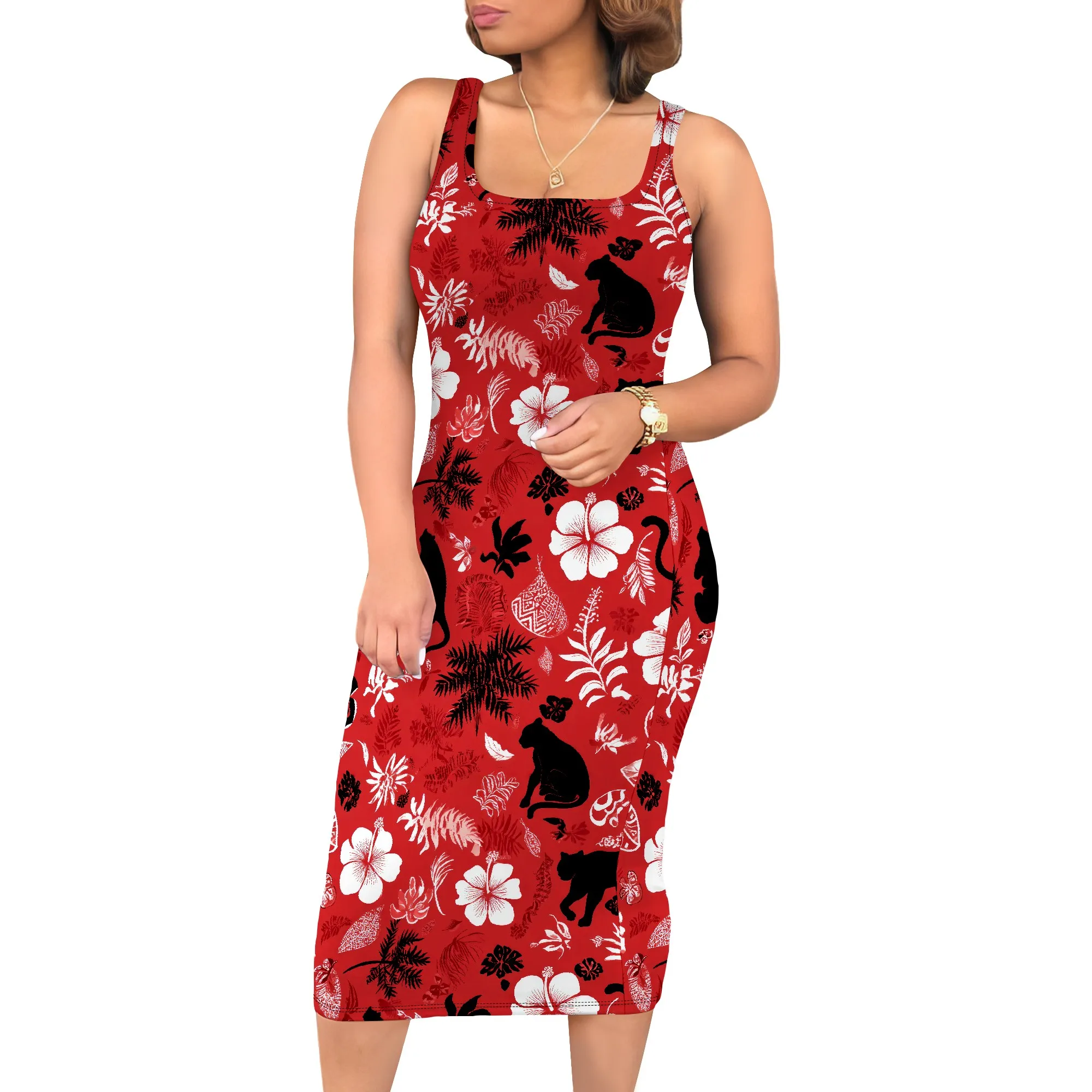 Women's Summer Dresses 2025 Casual Sleeveless Boho Beach Dress Scoop Neck T-Shirt Floral Sundress with Pocket