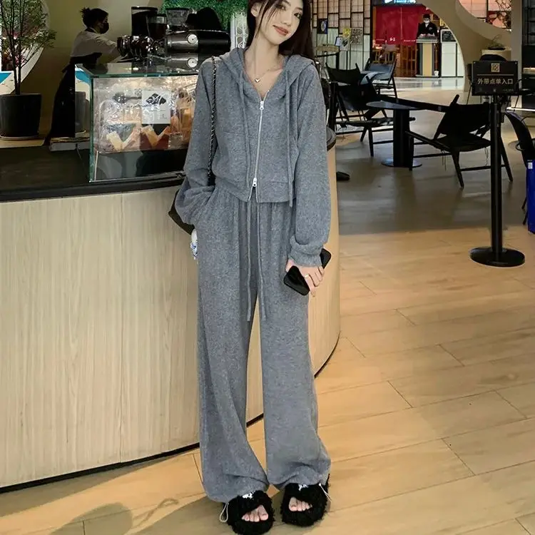 

Hsa Casual long-sleeved jacket tops 2 pcs Top and Pants Set high-waisted wide-leg casual pants autumn 2023 fashion two-piece set