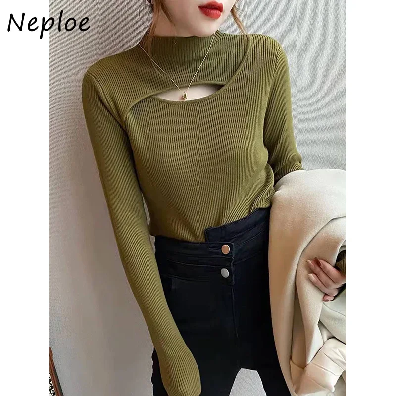 Neploe – pull à col roulé, couleur unie, manches longues, tricoté, coréen, Chic, Simple, assorti, Design, Sense, automne