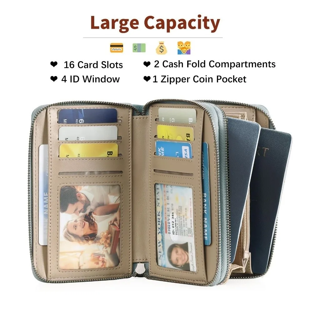 

New Leather Women's Wallet Large Capacity Multifunctional RFID Blocking Wallet Double Zip Wallet