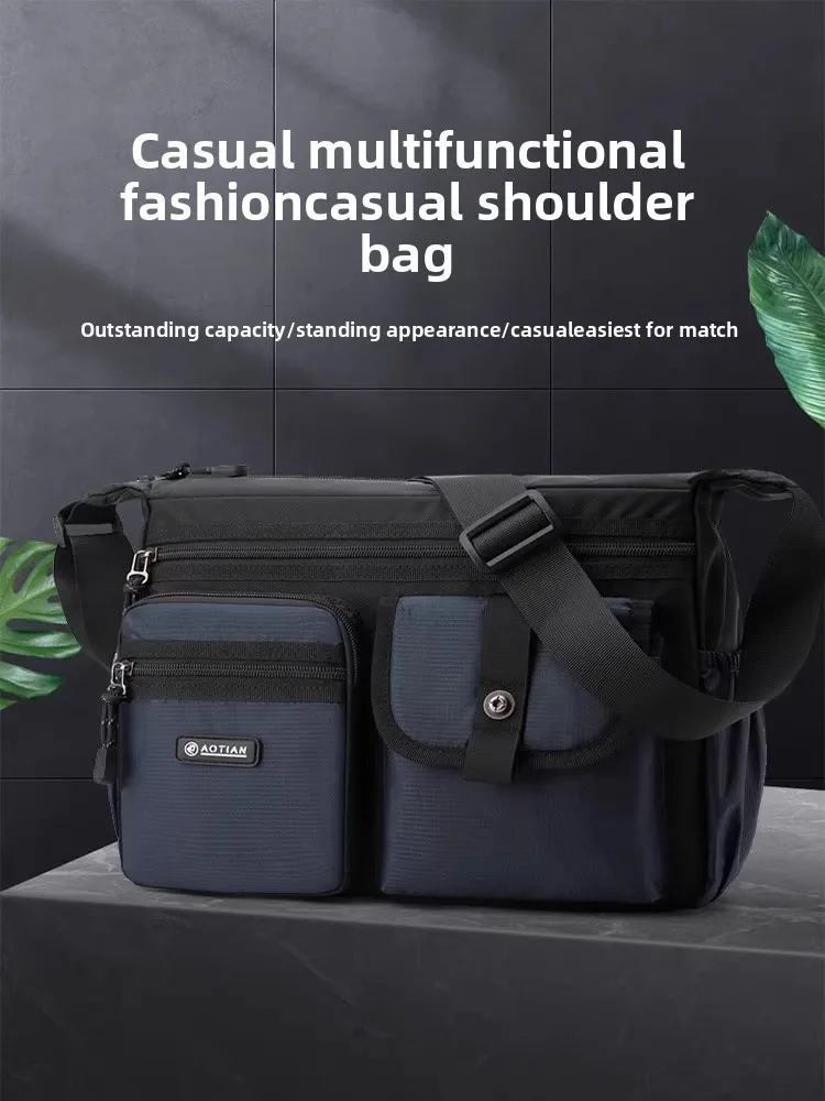 

Ox Cloth Men's Casual Crossbody oulder Bag Large Capaci Multi-Layer Horizontal Sle Youth Faion Zipper Closure
