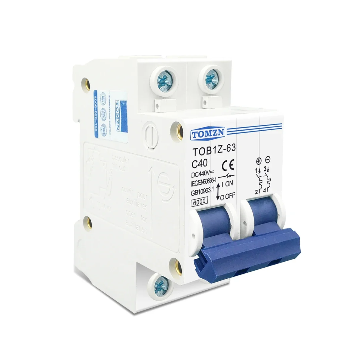 TOMZN 2P 20A DC 440V Disyuntor de corriente continua MCB C curva