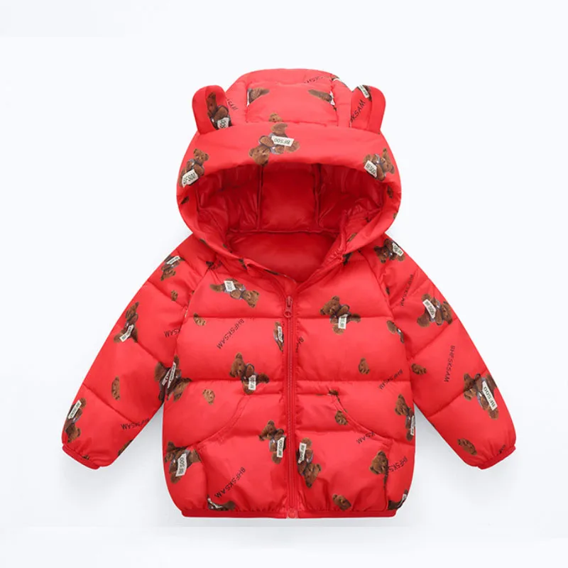 Winter Plush warm hooded jacket down coat sweet cartoon print boys girls 0-7 year old Korean version fashion children\'s clothing