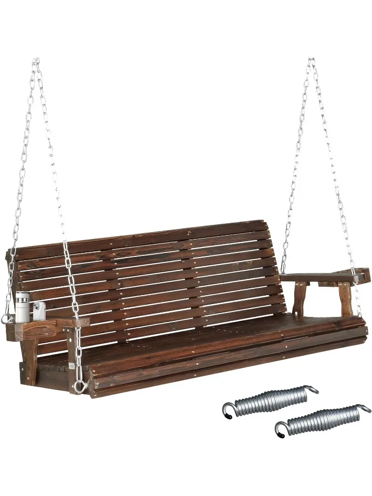 

Size Patio Wooden Porch Swing Outdoor with Cup Holders & Phone Slots, Heavy Duty 880 LBS Hanging Swing Chair Bench wit