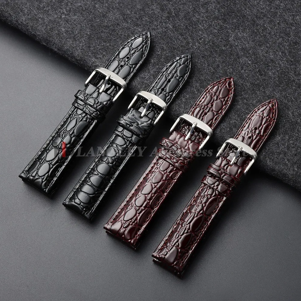 18mm 19mm 20mm 21mm 22mm Stone Crocodile Pattern Design Leather Watch Strap Universal Watchbands Casual Business Wristwatch Band