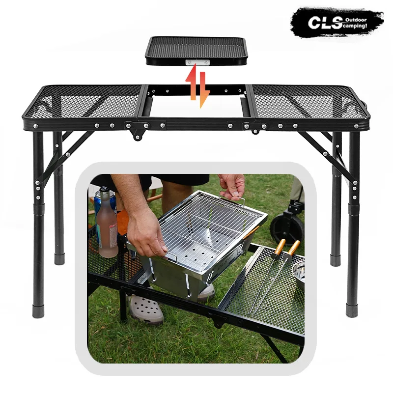 Camping High And Low Dual-Use Mesh Table, Outdoor Picnic Portable Waterproof Barbecue Lifting Table,L308