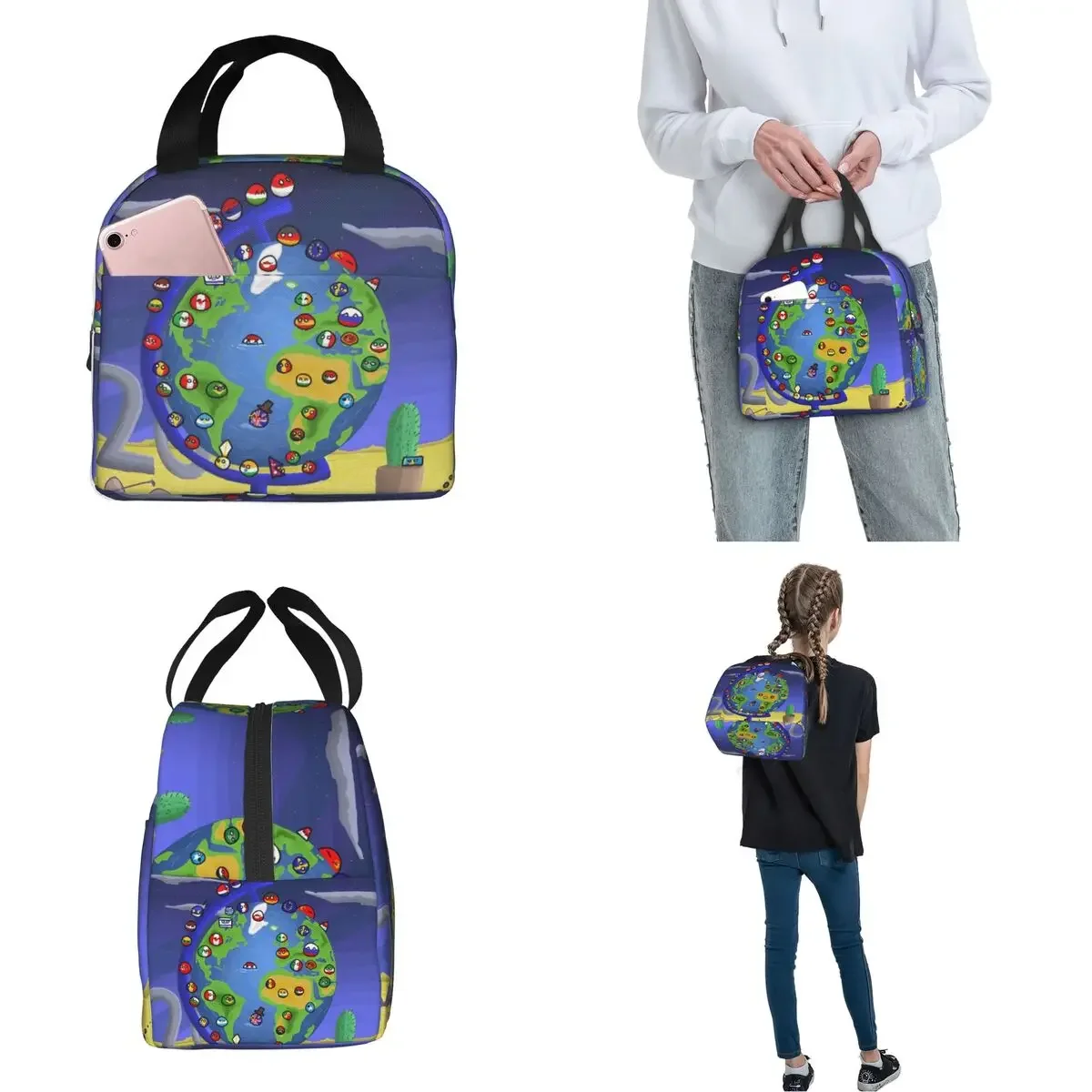 Countryball การ์ตูนถุงอาหารกลางวันฉนวนแบบพกพาประเทศ Earth น่ารักภาชนะบรรจุอาหารกระเป๋าเก็บความร้อน Tote กล่องอาหารกลางวันวิทยาลัยปิกนิก