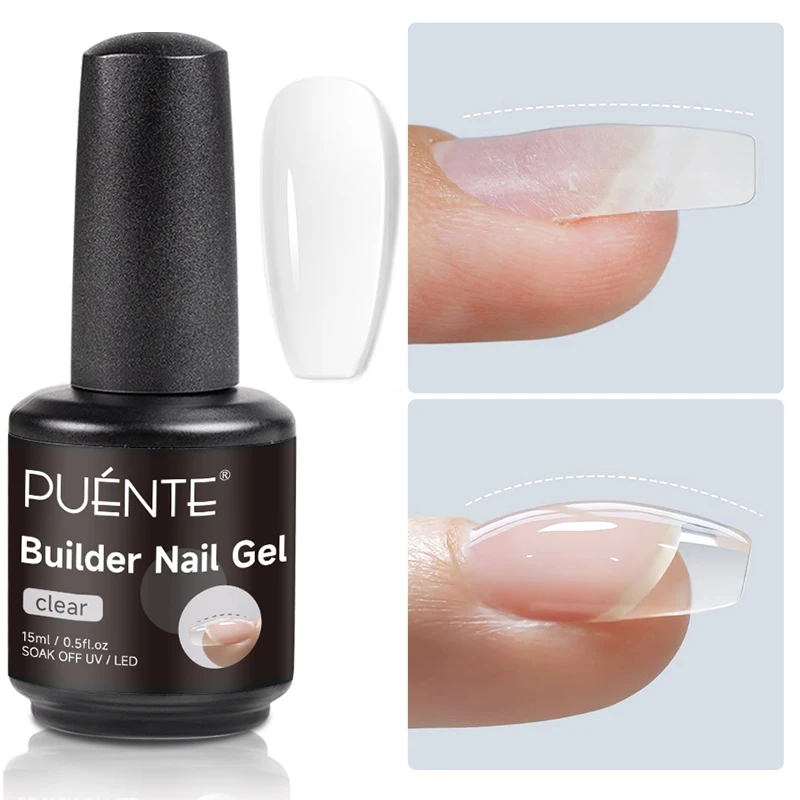 PUENTE 15ML Builder Nail Gel Transparent Extension Nail Gel Self-Leveling Strengthener Rhinestone Glue Soak Off UV Nail Varnish