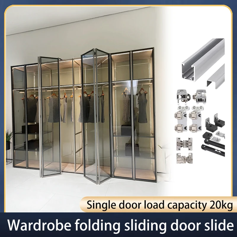 

Folding Door Without Lower Rail Hanging Pulley Wardrobe Door Cloakroom Top-Mounted Anti-Derail Folding Door Hardware Accessories