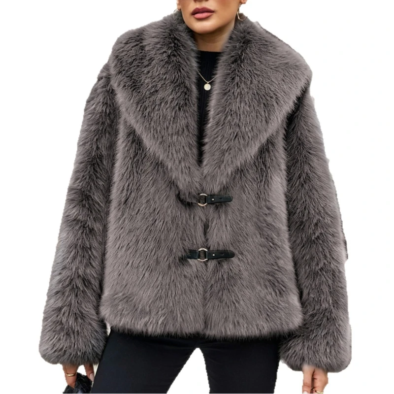 Women Faux Fur Short Coats Jackets Turn Down Collar Coat Thick Warm Y2k Streetwear Jacket Elegant Work Outerwear Autumn Winter 5