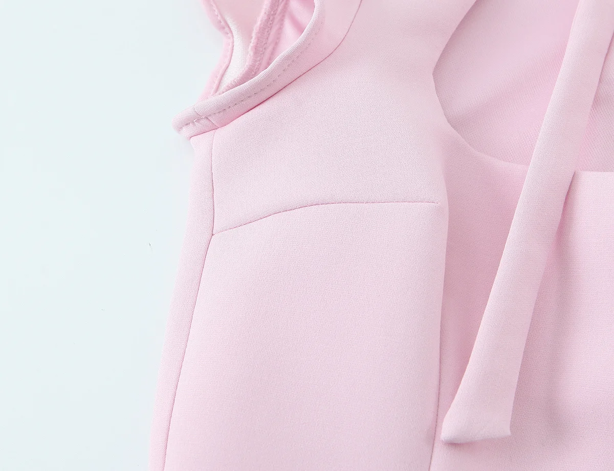 HH Elegantes Damenkleid mit Ausschnitt und Polka Dots, Lässiges Büro-Sommerkleid, Strand-Urlaubsmode, Partykleid mit Reißverschluss und Schleife, Mini-Kleid – Detail 6
