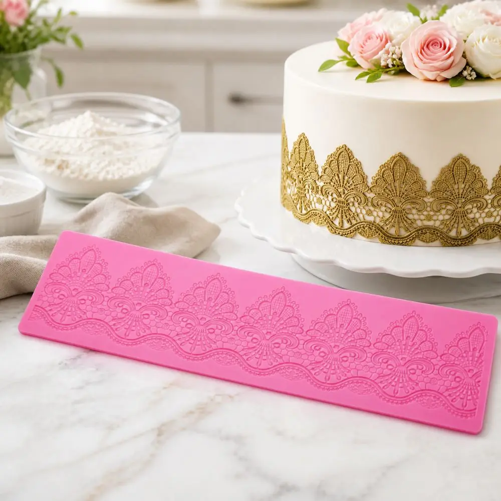 Silicone Floral Border Mold Flexible Vintage Floral Pattern Fondant Embossing Mat Reusable Embossed Texture Cake Lace Mat