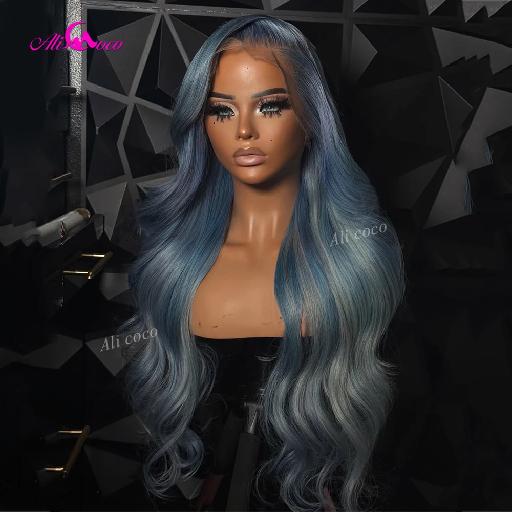 Perruques colorées gris bleu 613, transparentes et invisibles, pré-épilées, en cheveux humains naturels, ondulées, avec dentelle HD, Remy brésiliennes