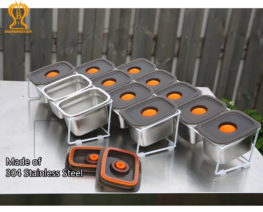 SHANGPEIXUAN Seasoning Pizza Topping Station Stainless Steel Condiment Container for Fridge Storage Pizza Ingredients Container