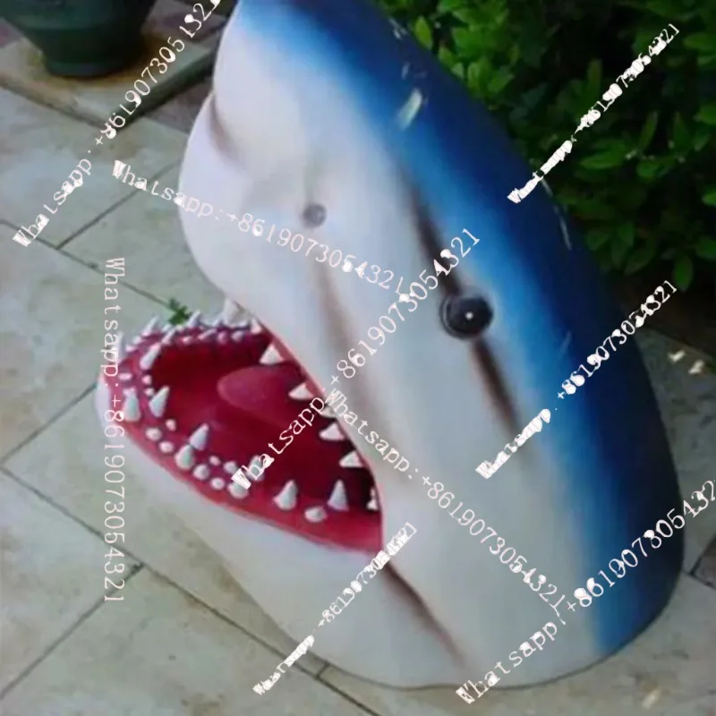 

T аквариум двор сад отличная белая акула голова рыбы украшение орнамент