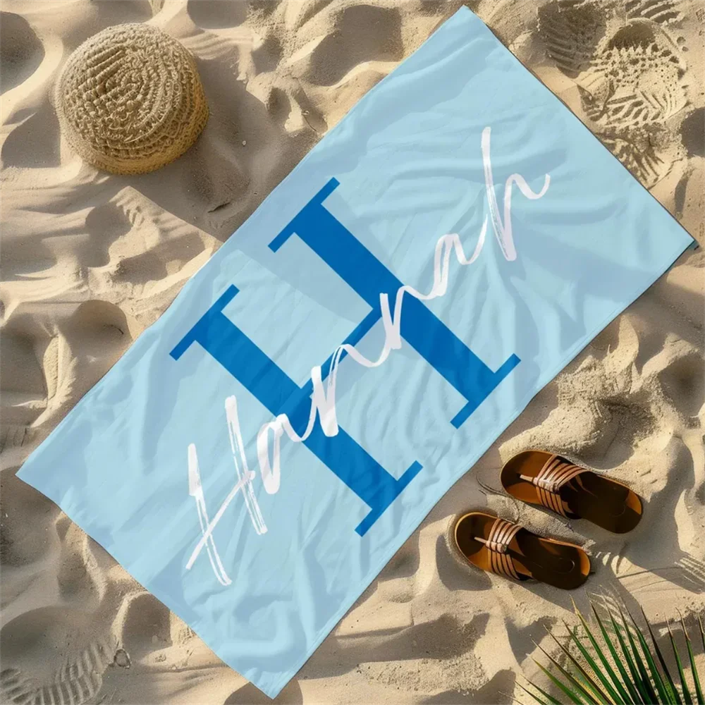 Personalized Name Beach Towel, Oversized Custom Monogram Pool Towel, Signature Beach Towel For Kids, Vacation Gift, Picnic Towel