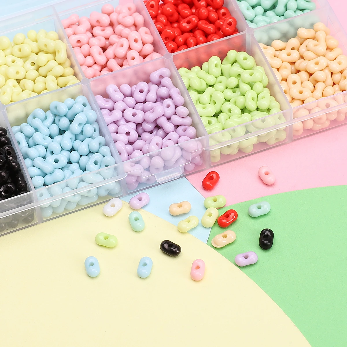 

About 1050Pcs 4x6mm Acrylic Solid Color Peanut Beads Loose Beads Handmade DIY Making Jewelry Bracelet Accessories Materials