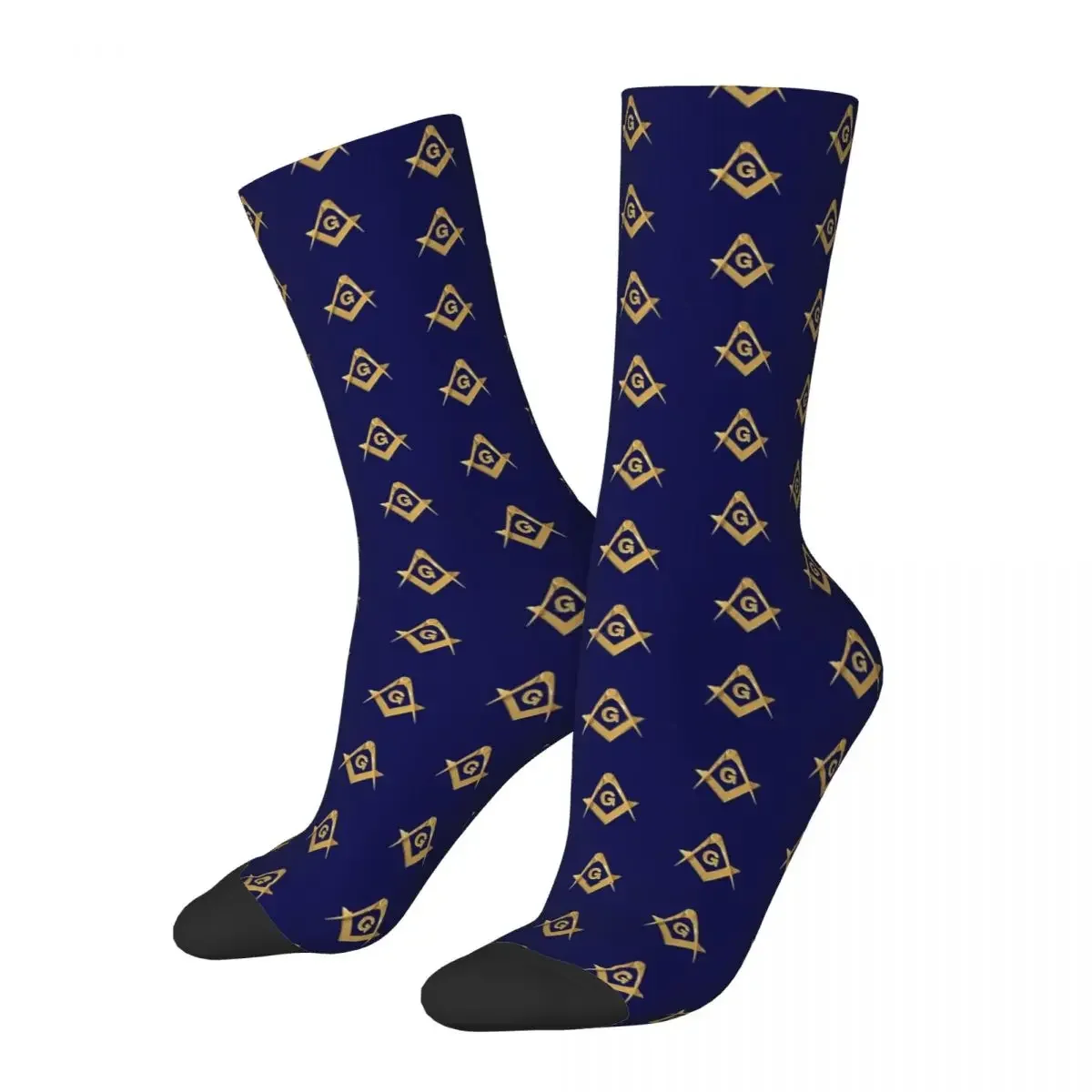 Freemason Pattern Gold Blue Square Compass Masonic Kawaii Drawstring Socks Travel Cartoon Pattern Socks Men Happy hip hop