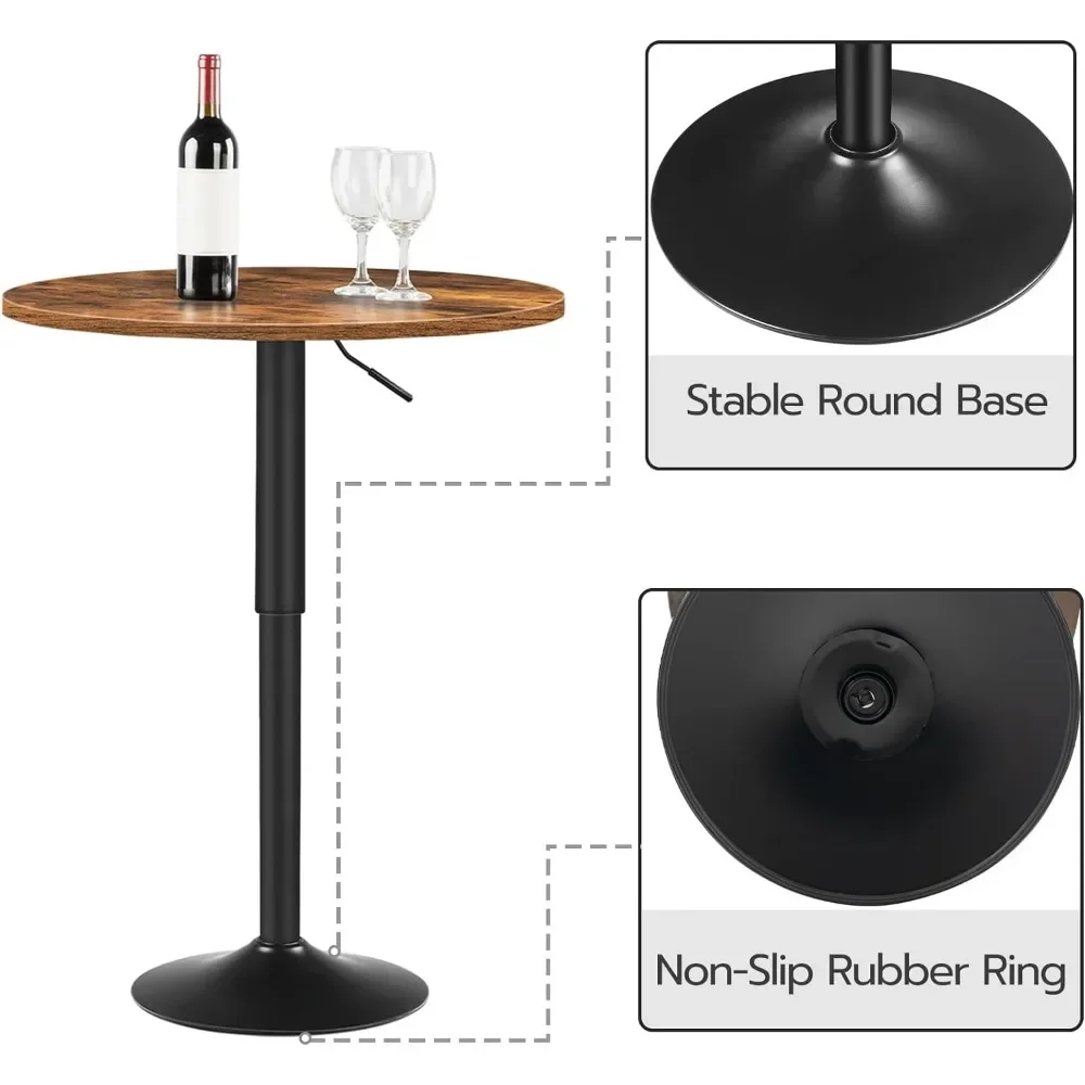 Mesa de Bar redonda ajustable en altura, mesa de cóctel con Base resistente, estilo moderno, fácil de montar, 27-35,4 pulgadas