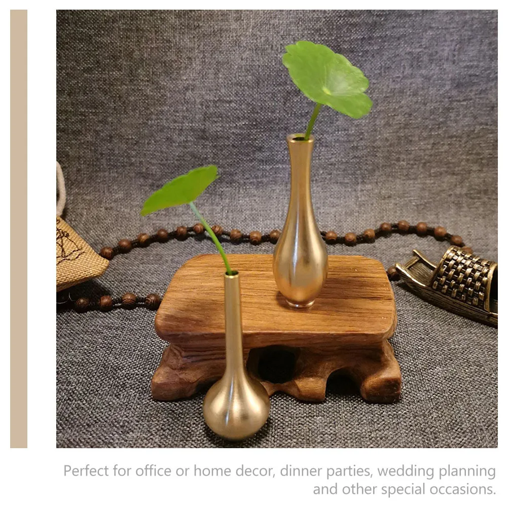 

2Pcs Copper Desktop Vase Mini Vintage Decorative Metal Flower Arrangement Vase Home Office Mini Flower Ware Metal Ornament