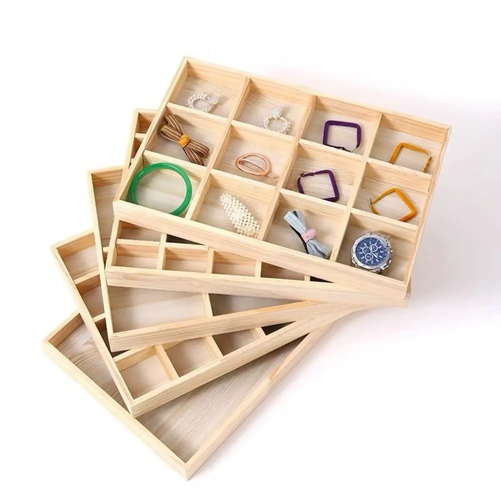 Wooden Jewelry Display Tray Multi-grid Stackable Jewelry Storage Box Card Box