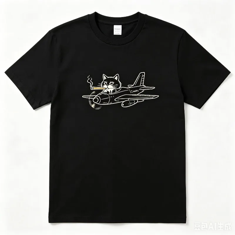 

2026 New Cat Funny Fighter Pilot Humor T-Shirt Women Clothing Fashion Personality Graphic T Shirts Y2K Top Printed T-shirt