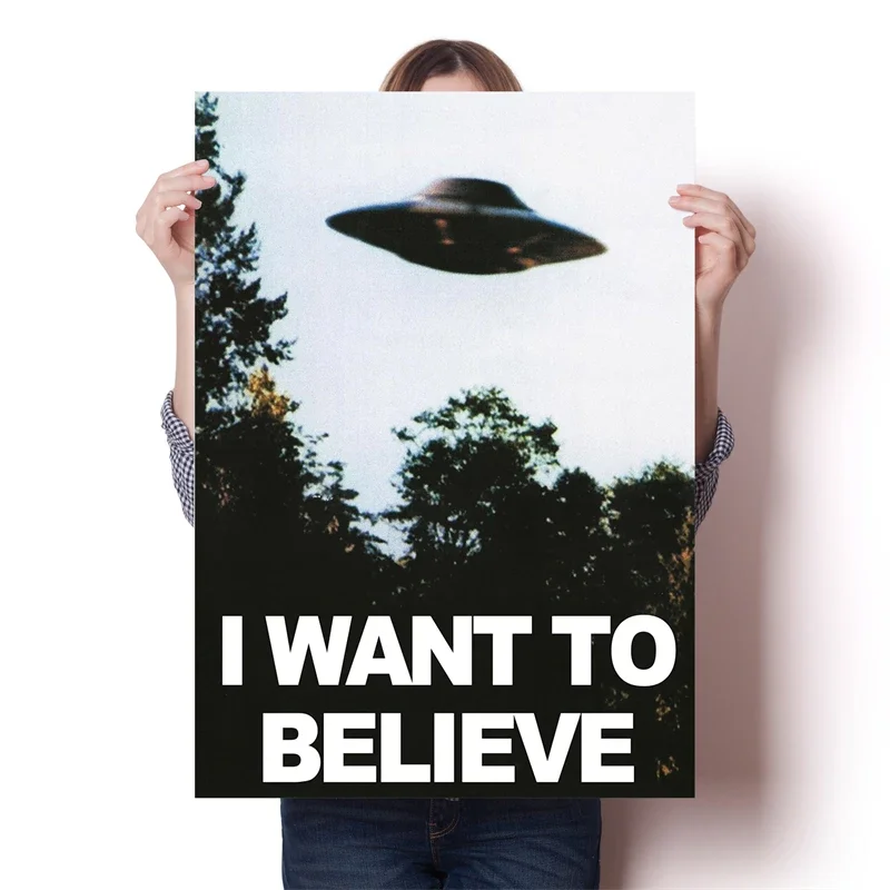 Retro sci fi I want to believe Science files Art Room Wall Design Decoration Canvas Poster Aesthetics Sofa Bedroom Picture