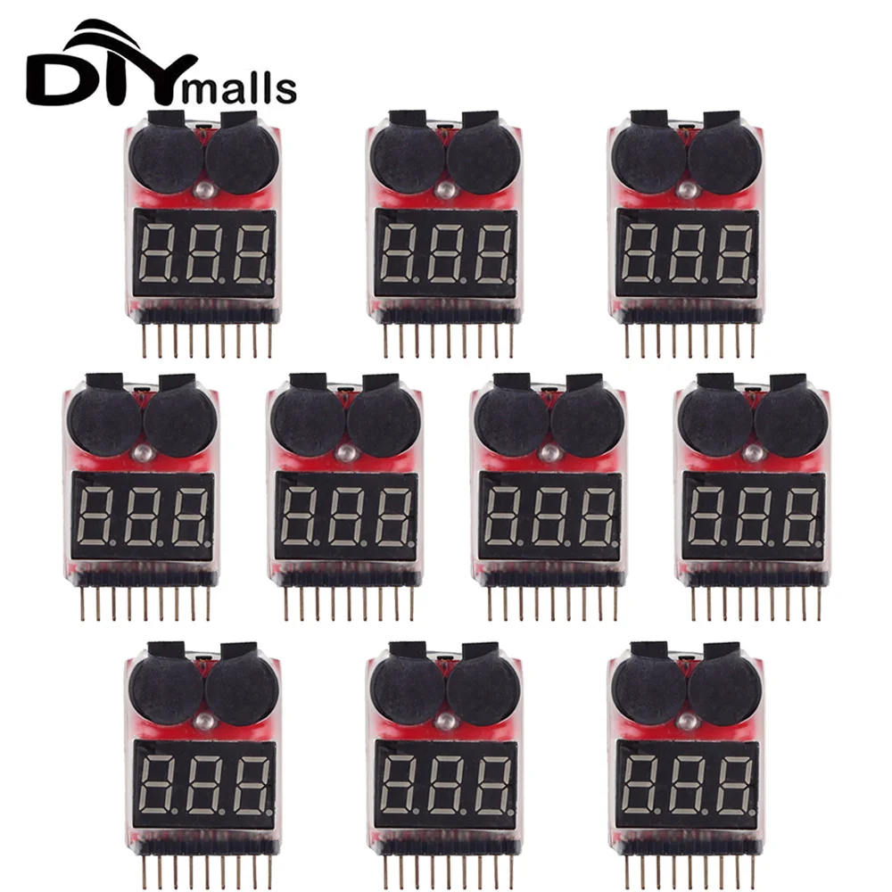 10PCS 2 IN 1 1-8S Lipo/Li-ion/Fe Battery Voltage Tester Low Voltage Buzzer Alarm Checker for Vehicles & Remote Control Toys