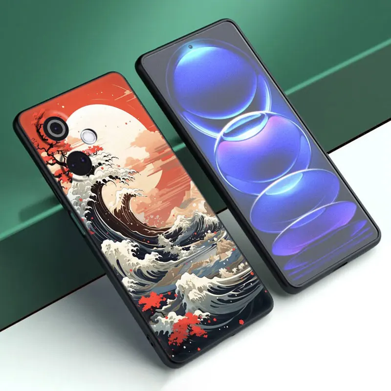 اليابانية موجة الفن الكرتون غطاء أسود جراب هاتف ل OnePlus Nord CE3 لايت 3 12 11 2T N30 CE2 N300 N200 10 9RT ACE 2V Pro 5G