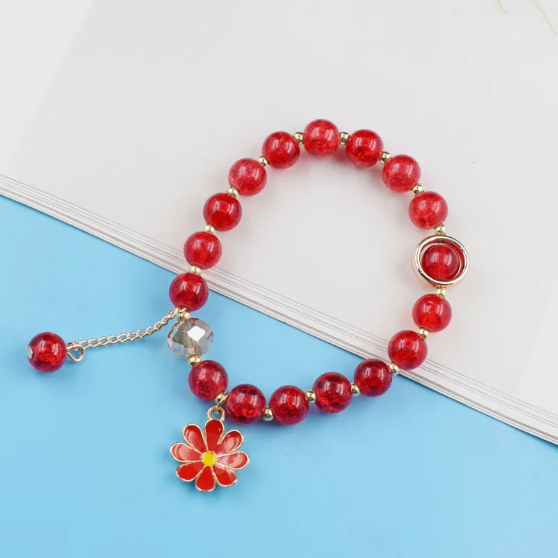Beads bracelet with flower charm pendant fashion gift bracelet in various colors