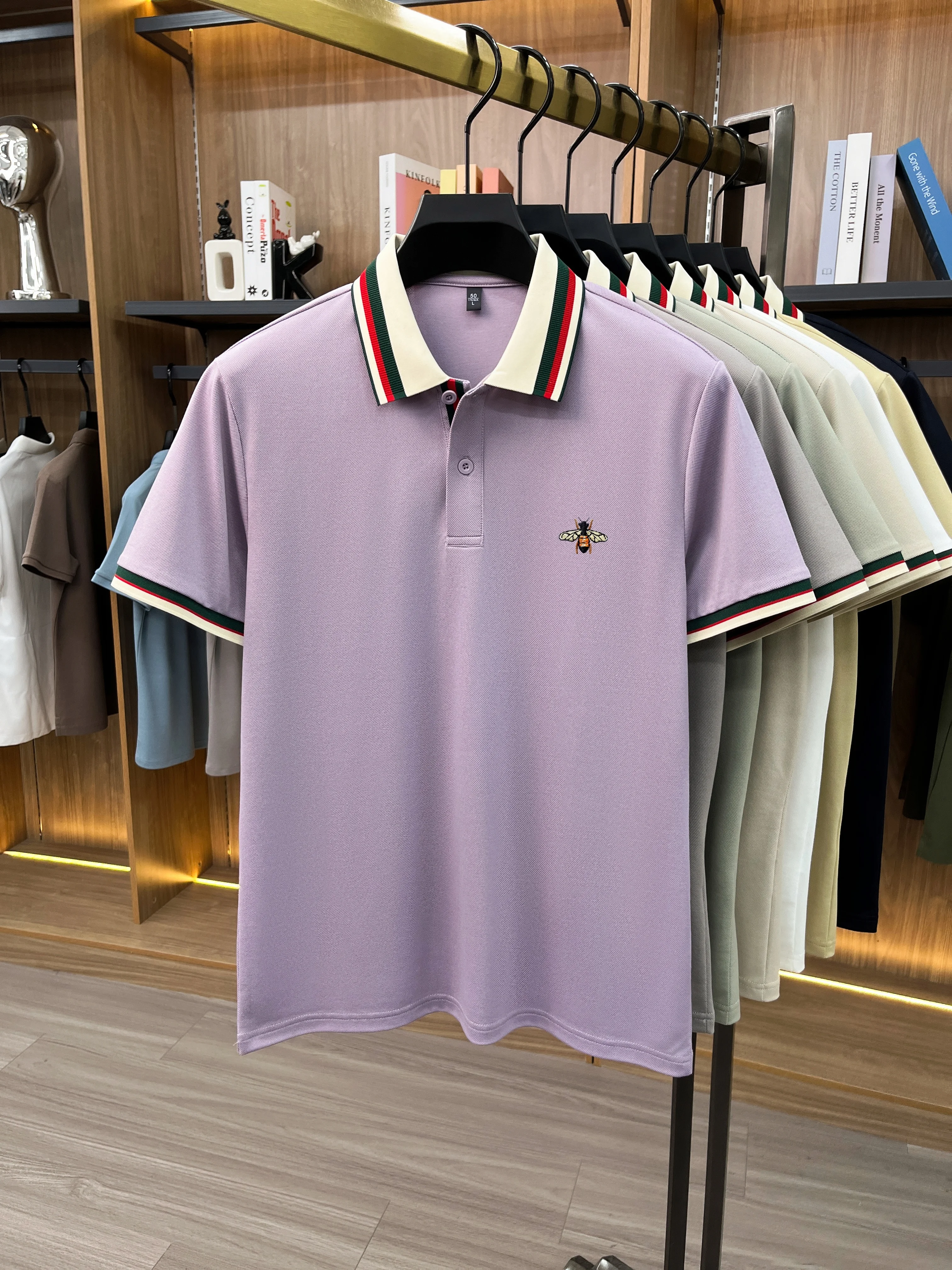 High-End Seide Baumwolle Kurzarm Herren POLO Shirt Sommer Mode Marke Boutique Bienen Stickerei Freizeit Business Flip-up T-Shirt – Detail 18
