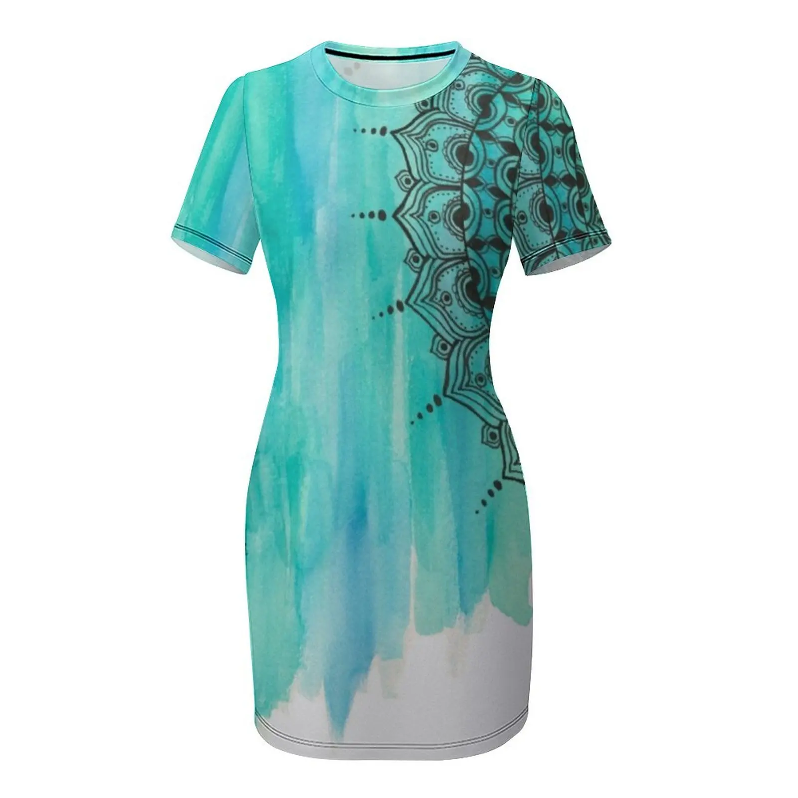 เดรสแขนสั้นลายแมนดาลาสำหรับงานพรอม ชุดราตรีแฟชั่นสำหรับผู้หญิง ชุดเดรสผู้หญิง