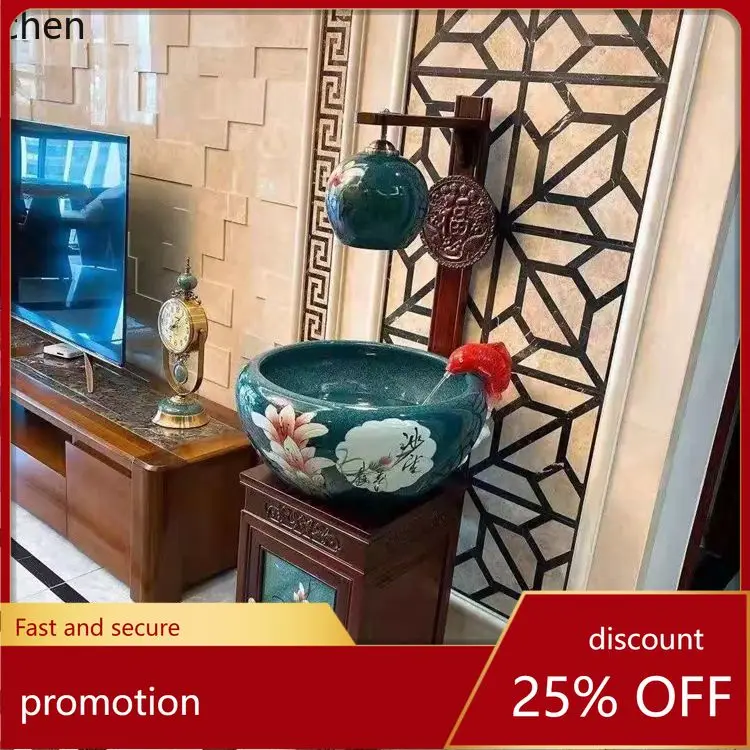 YFY  magnolia ceramic cabinet goldfish tank - floor-standing ceramic fish bowl with circulating water feature for home use