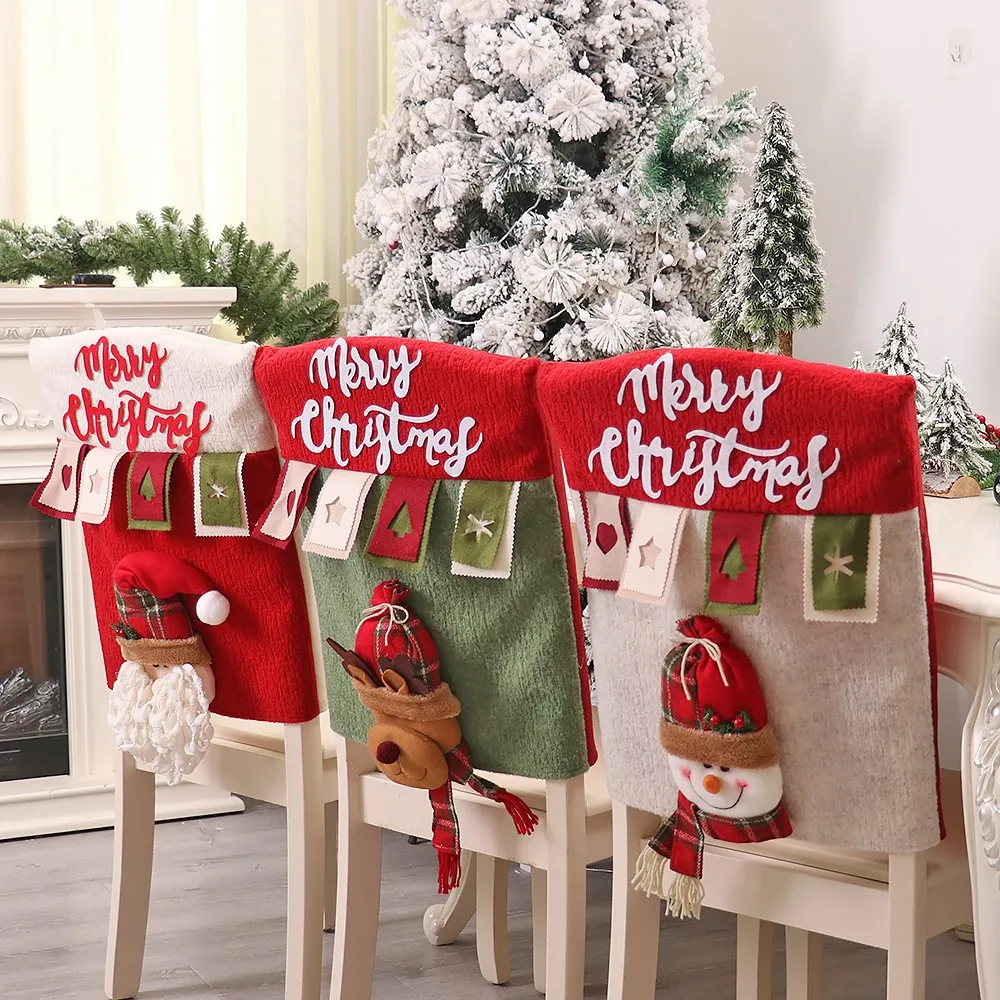 2026 Christmas Chair Cover Reusable 3D Santa Claus Elk Chair Seat Cover Home Xmas New Year Supplies Christmas Decoration