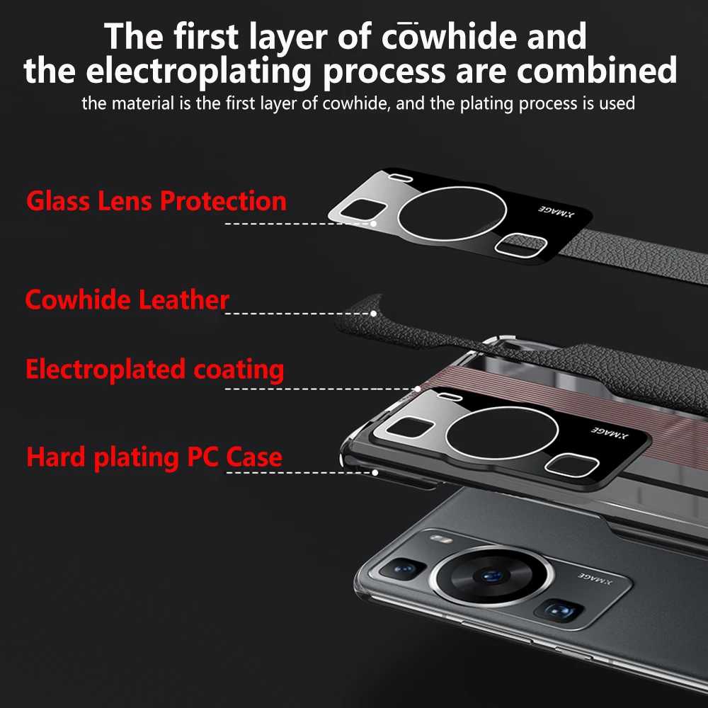 Genuine Plating Leather Case for Huawei P60 Pro Original Luxury 100% Natural leather Protection Hard Cover For P60 Capa
