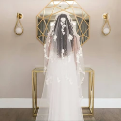 3D Flowers Wedding Veil with Pearls Bridal Veils Long Cathedral Droped Luxury Bridal Veil Veu Wedding 3 Meters Accessorie VP47