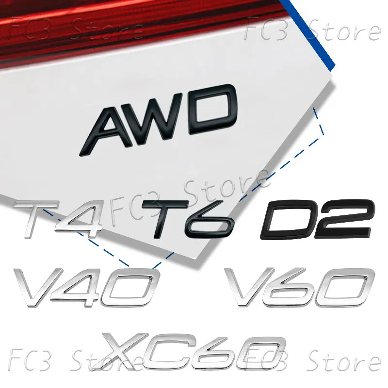 T4 t5 t6 t8 awd logotipo preto prata amortecedor traseiro tronco crachá adesivo para volvo v40 v60 xc40 xc60 xc90 d2 d3 d5 d6 d8 c30 decoração