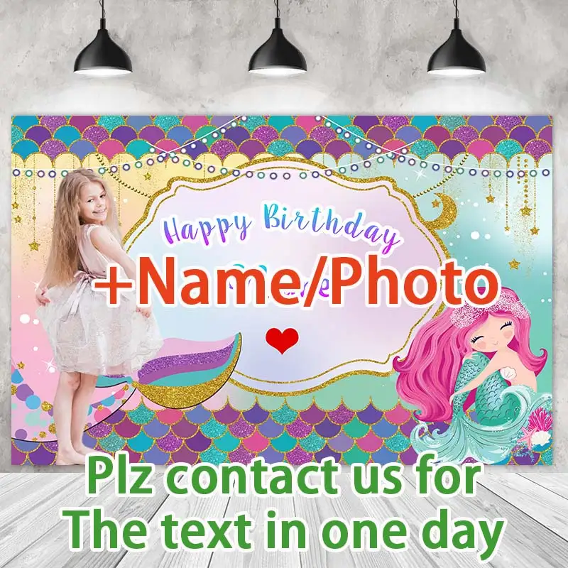 Fondo de fiesta de sirena bajo el mar, fotografía de princesa, pastel de cumpleaños, Color de aplastamiento, Sesión, nombre personalizado, foto