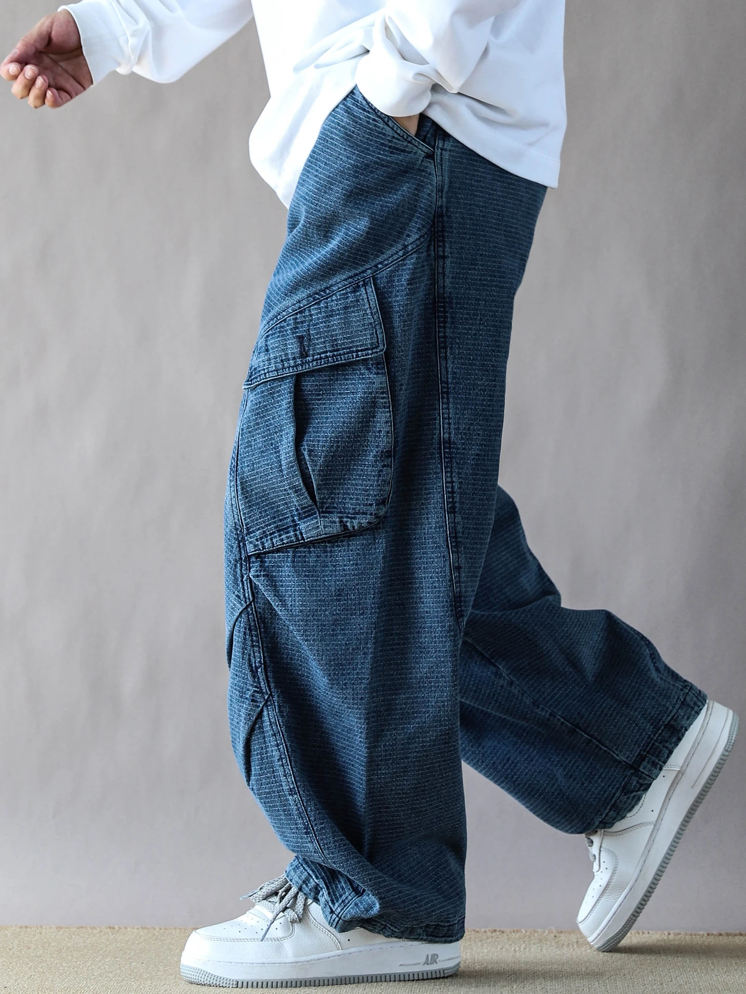 

American Sle Retro Heavyweight Men's Jeans Casual Loose Fit Spring Autumn Blue Workwear Straight Leg Wide Leg Pants