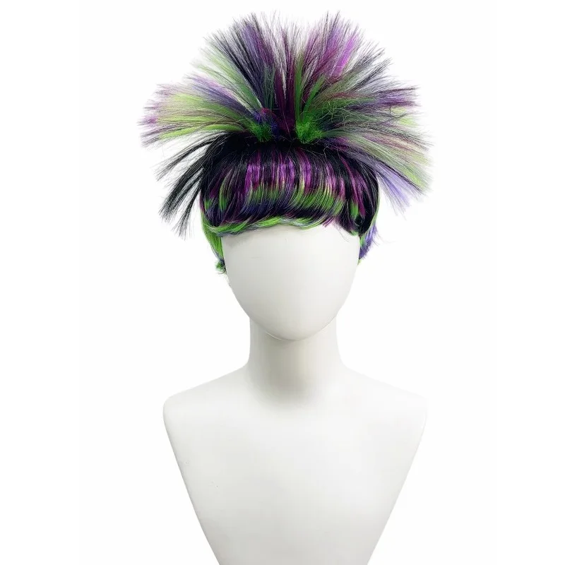 Purple Green Black Ombre Spiky Mohawk Wig Synthetic Hair Anime Halloween Carnival Cosplay Party Full Wigs for Adults Men