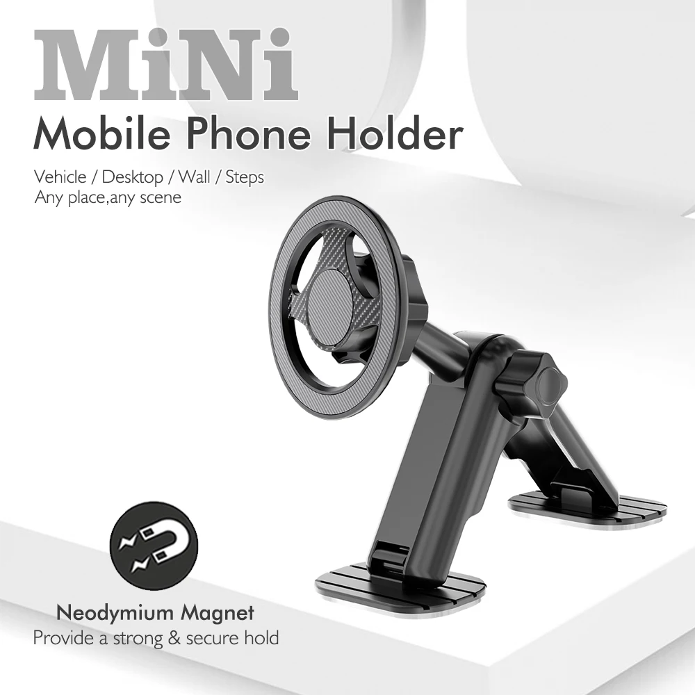 

Mini Magnetic Phone Holder | Foldable Dashboard/Wall Mount | Strong Neodymium Magnet | Universal Car & Desktop Stand