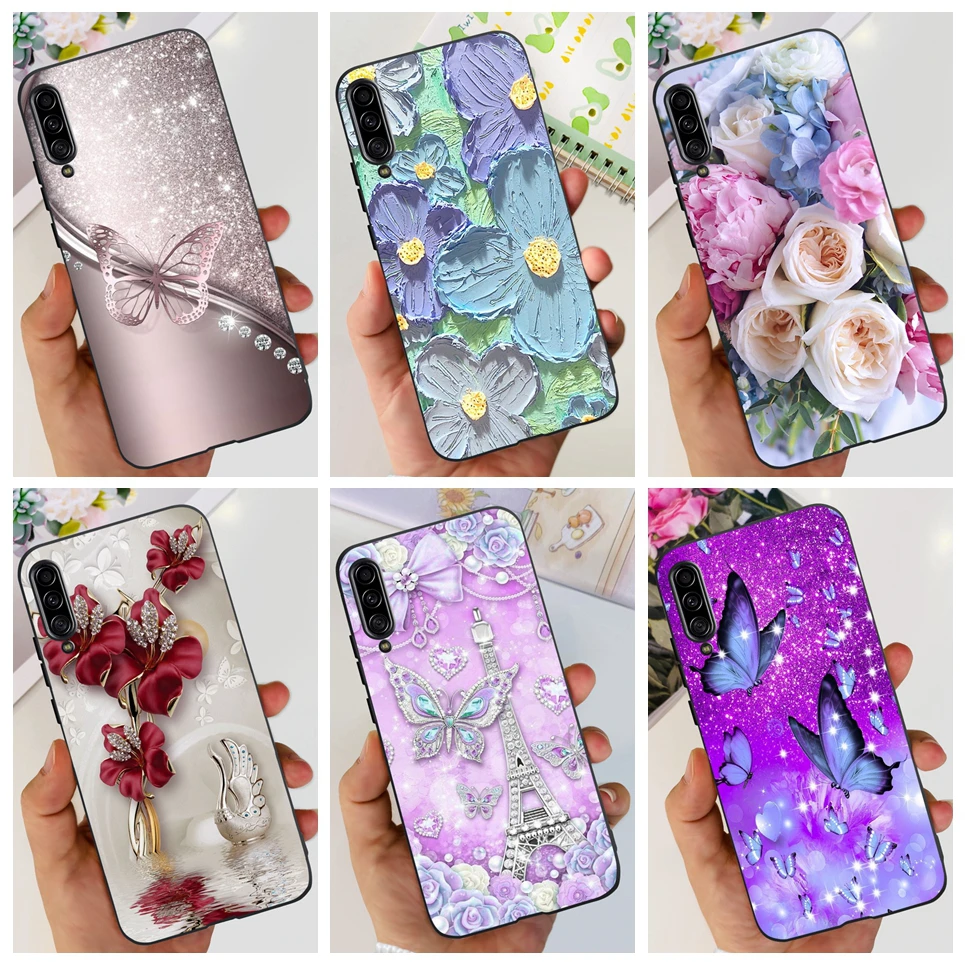 For Samsung Galaxy A90 5G Phone Case Samsung A90 SM-A908B 5G Flower Butterfly Woman Fashion Soft TPU Bumper Transparent Silicone