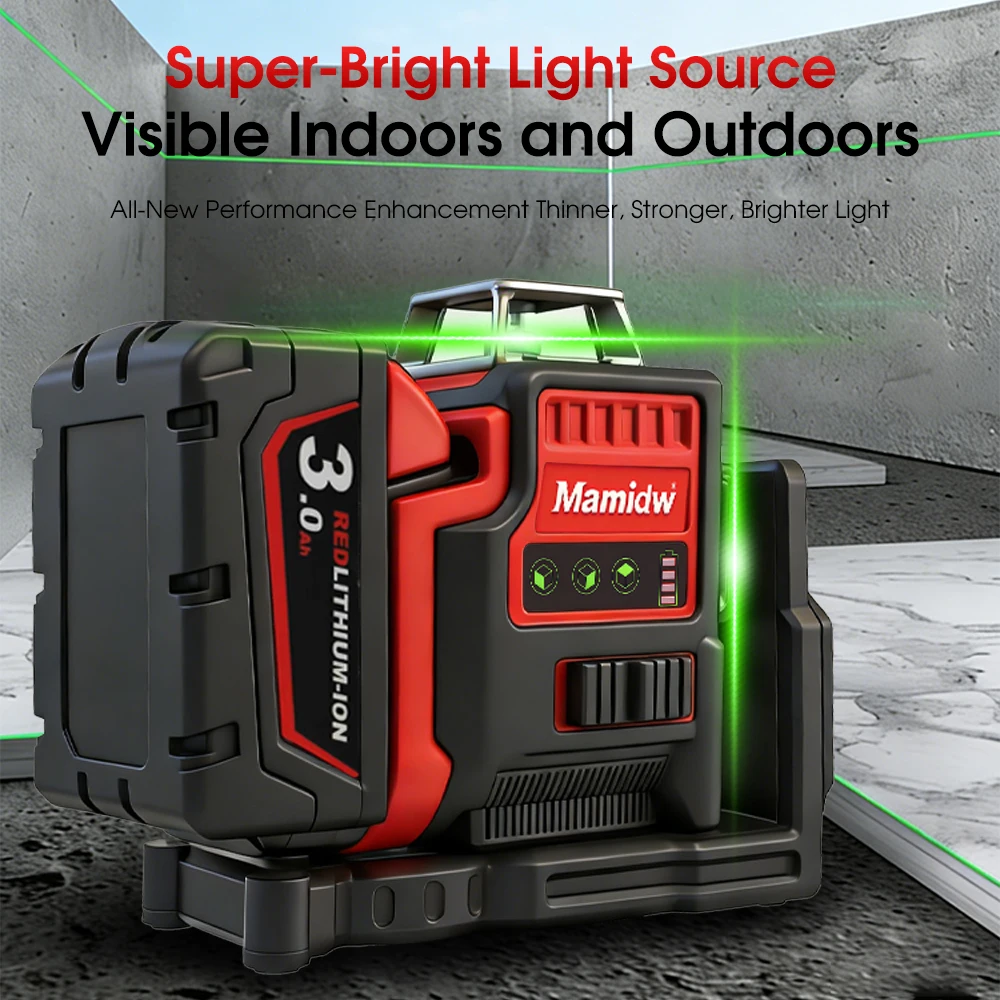 12 Lines 3D Laser Level High-Precision Green Line Leveling Portable Green Beam Horizontal Vertical Laser For Milwauke 18V Batter
