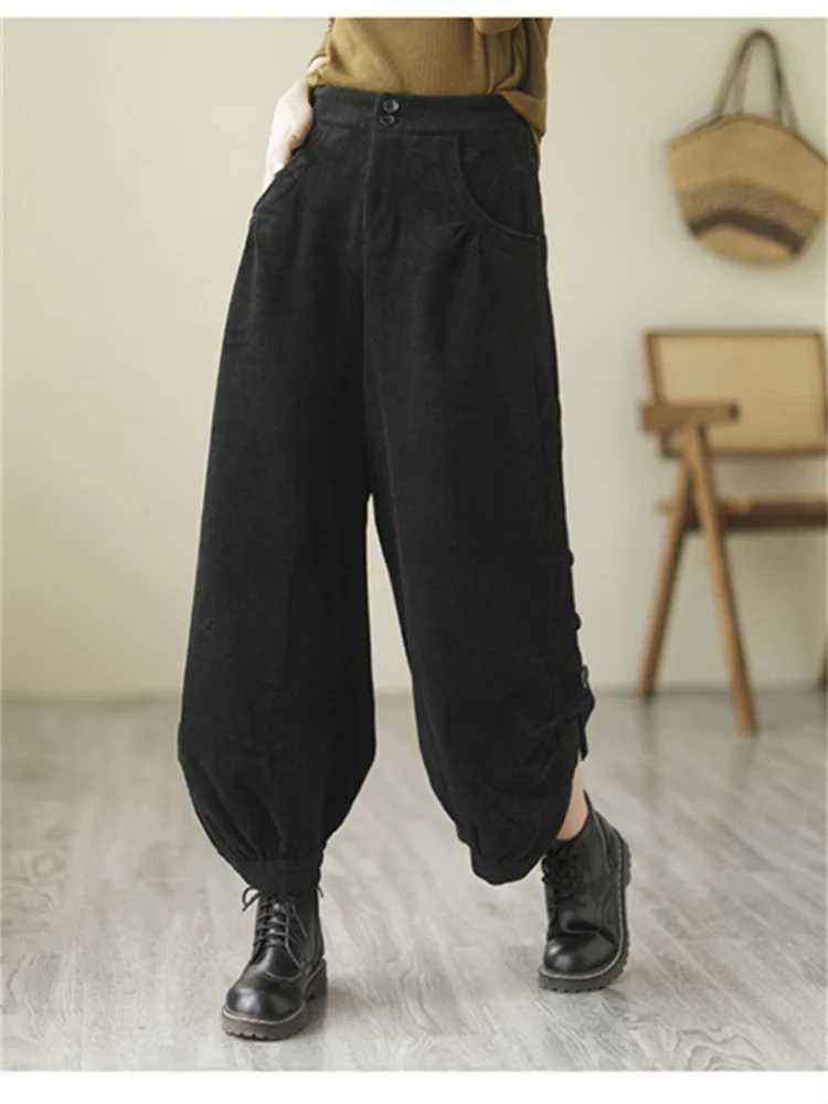 Oversized Korea Winter Velvet Corduroy Hig Waist Ankle Length Pant 2023  Women Harem Pants Ladies Casual Loose Vintage Trousers