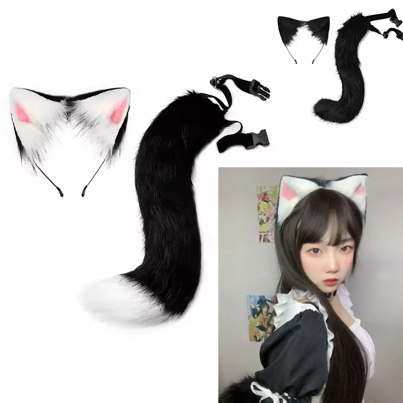 أزياء الثعلب آذان القط أغطية الرأس آذان الحيوان رقيق عقال آذان الشعر هوب والذيل مجموعة لملحقات حفلة الهالوين تأثيري #1