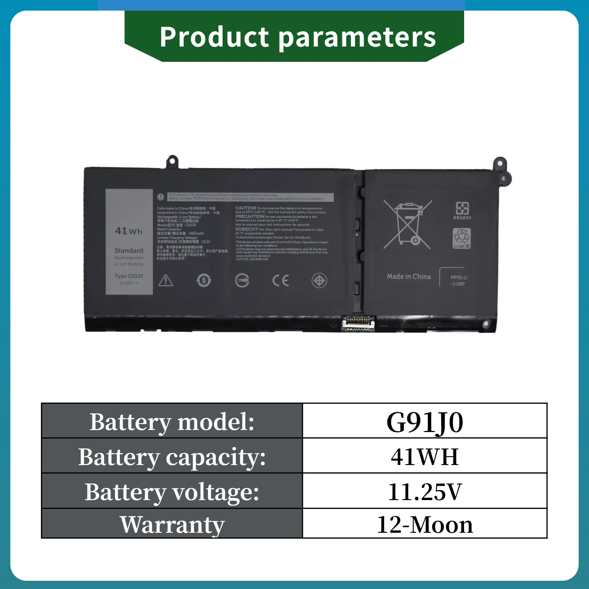 Factory Direct! G91J0 V6W33 Laptop Battery For DELL Latitude 3320 3420 3520 Inspiron 15 3515 3511 3520 5410 2 in 1
