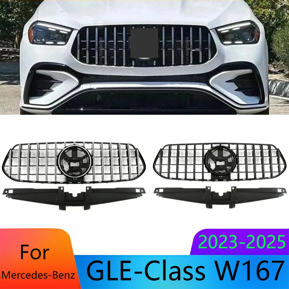 For Mercedes-Benz GLE W167 2019-2025 GLE300 GLE350 GLE450 Front Grille ABS Sport Mesh Radiator Grille Car Styling Auto Parts