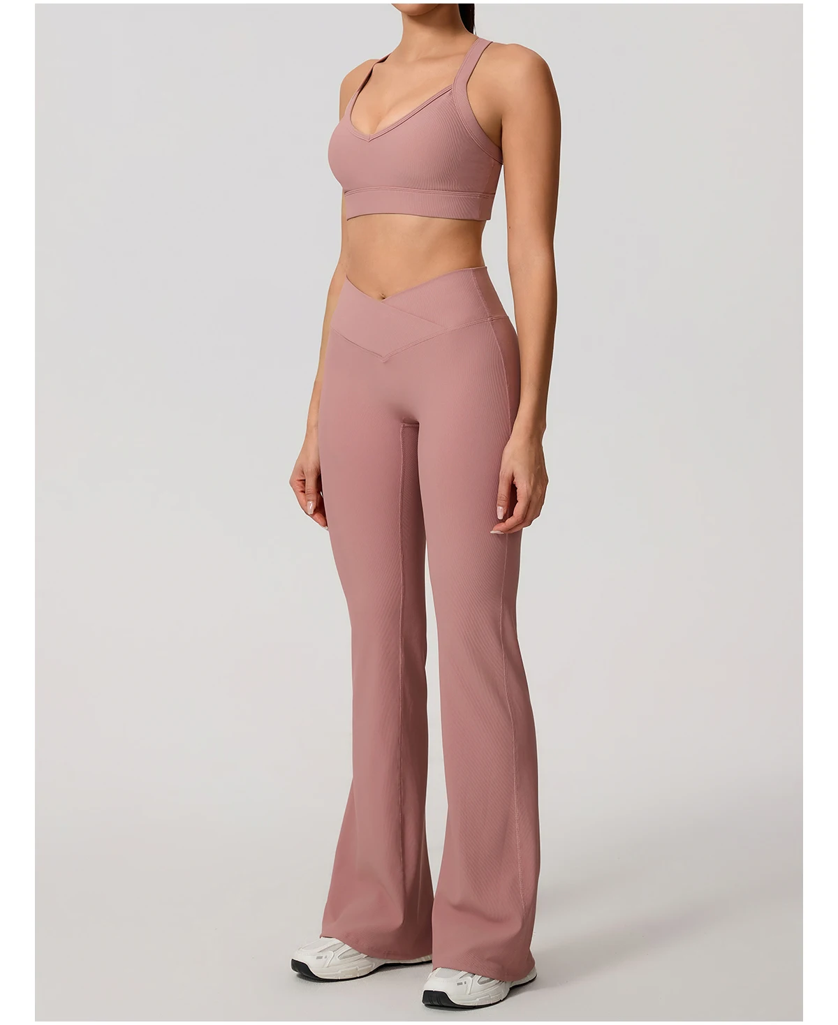 Sommer Damen Geripptes Gym Schnelltrocknendes Zweiteiler-Set Nahtloses Sport-Yoga-Set für Frauen Outdoor 2-teiliges Po-Lifting Sportoutfit – Detail 13