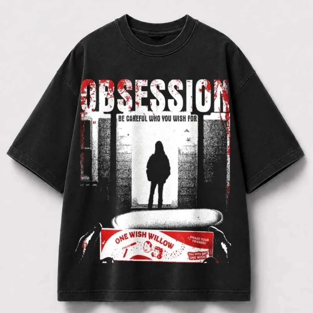 Obsession Horror Movie Shirt Vintage Acid Wash T-Shirt Horror  Movie Graphic Tee Retro Space Washed Unisex Streetwear Gift Tops