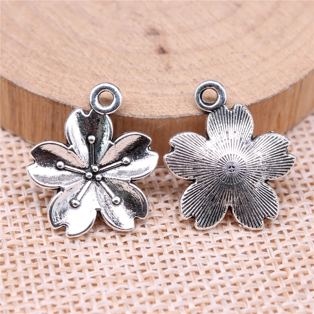 WYSIWYG 10pcs 20x16mm Vintage Flower Pendants Charm For Jewelry Making Antique Silver Color Antique Bronze Color Flower Charms